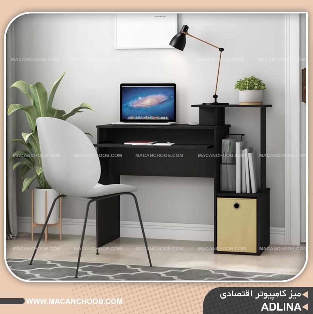 میز کامپیوتر قفسه دار و محفظه کیبورد دار ریلی مدل ADLINA